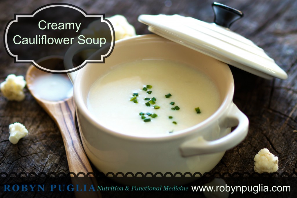 Paleo, GF, DF, creamy cauliflower soup. Pure comfort food.